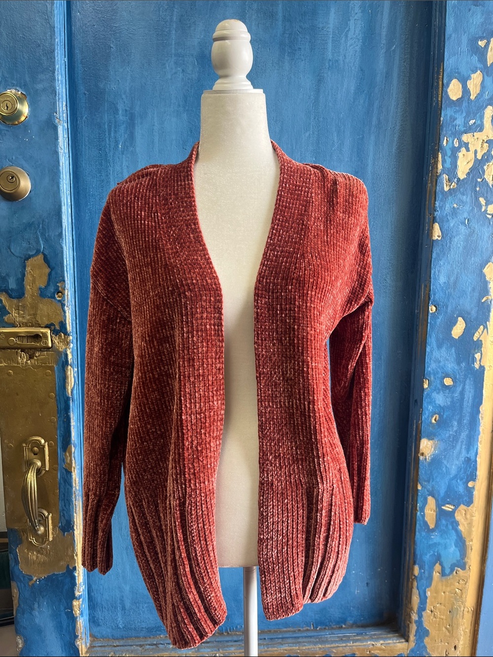 a new day Open-Front Chenille Cardigan - Rust Red
